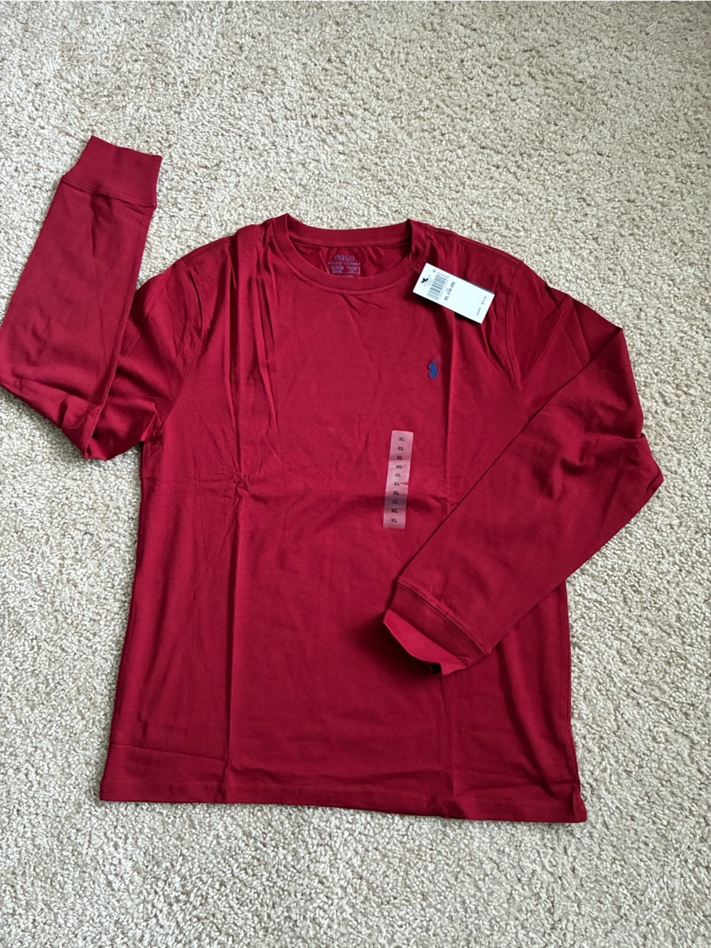 Polo by Ralph Lauren Boy’s Burgundy Long-Sleeve Crew Shirt, size XL